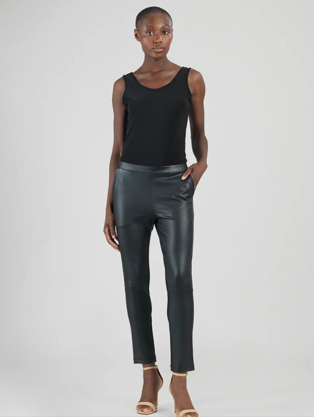 NWT Clara Sunwoo Liquid Leather Sheen Skinny Pants W/ Pockets Black Pull On 1X